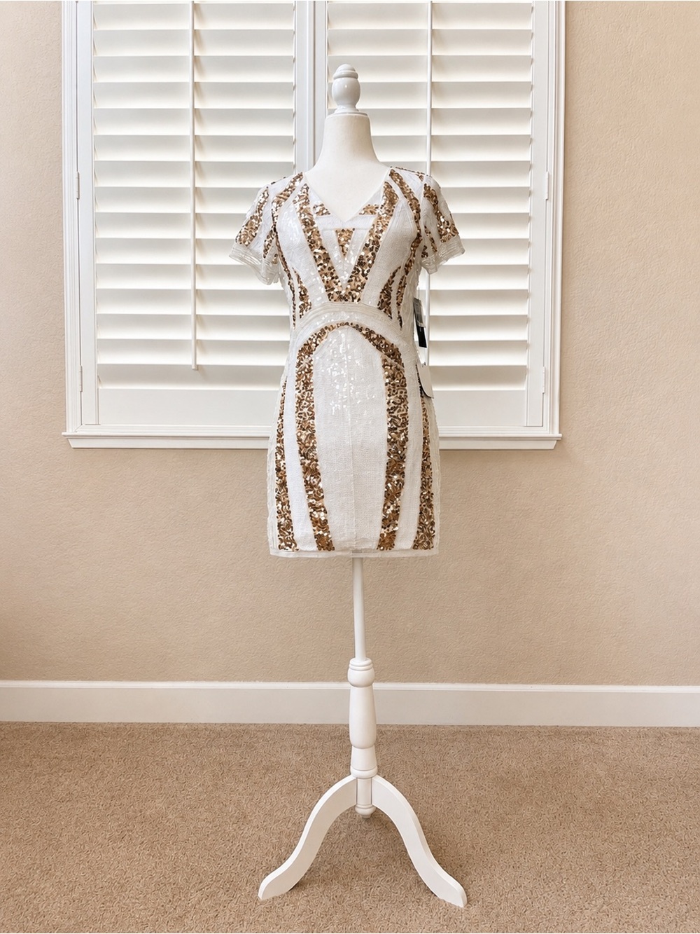 Lulus Shine All Night Gold and White Sequin Bodycon Mini Dress